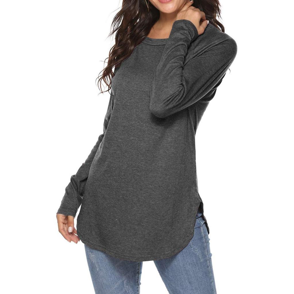 Dam Enfärgad Långärmad Rundhals Slim Fit Underdel Casual Pullover Topp