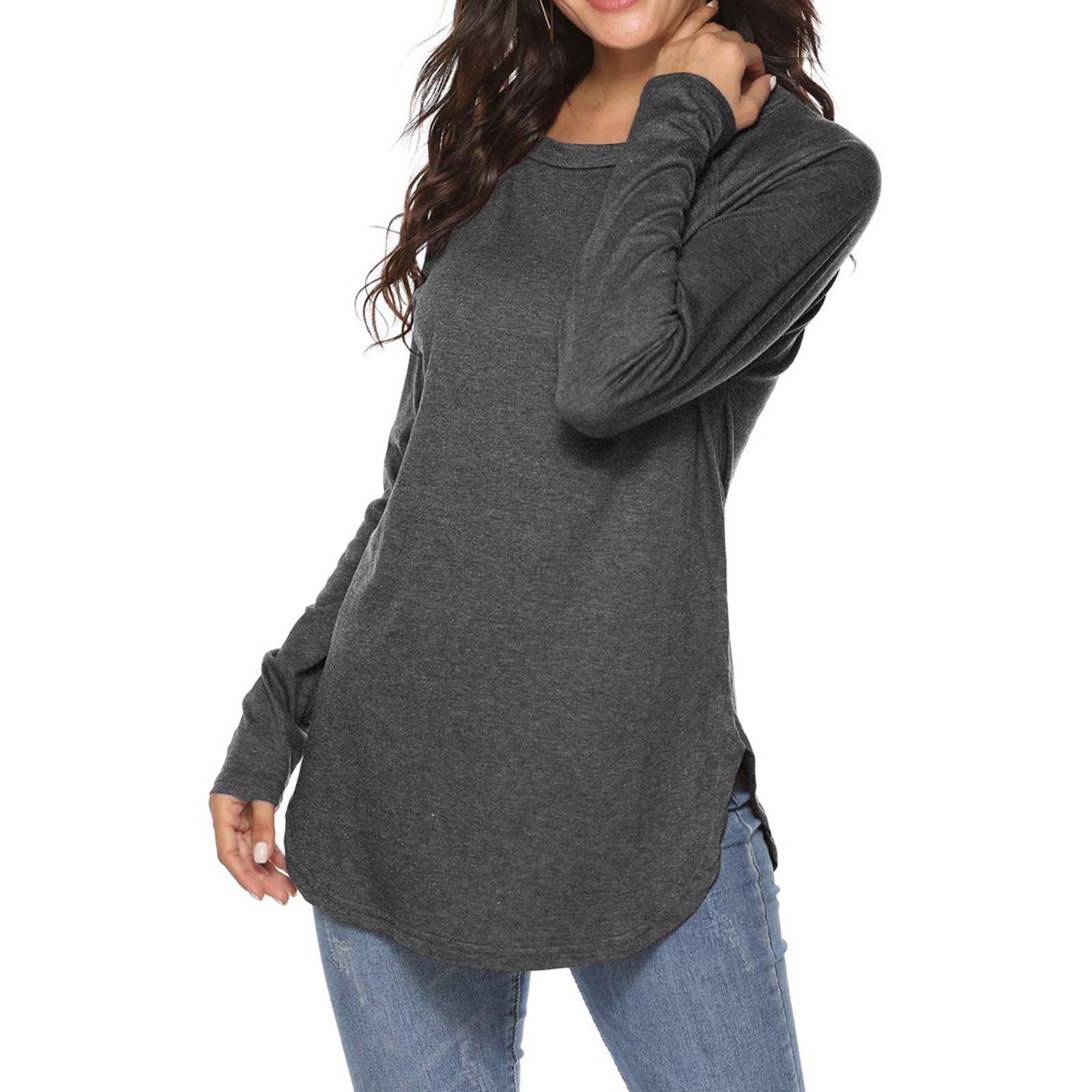 

Жіноча монохромна приталена нижня сорочка з довгими рукавами та круглим вирізом, повсякденний пуловер, топ M