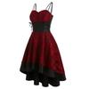 Damen Vintage Hochwertiges Trägerkleid Bandage Schnürung High Low Kleid Partykleid fashionpoint