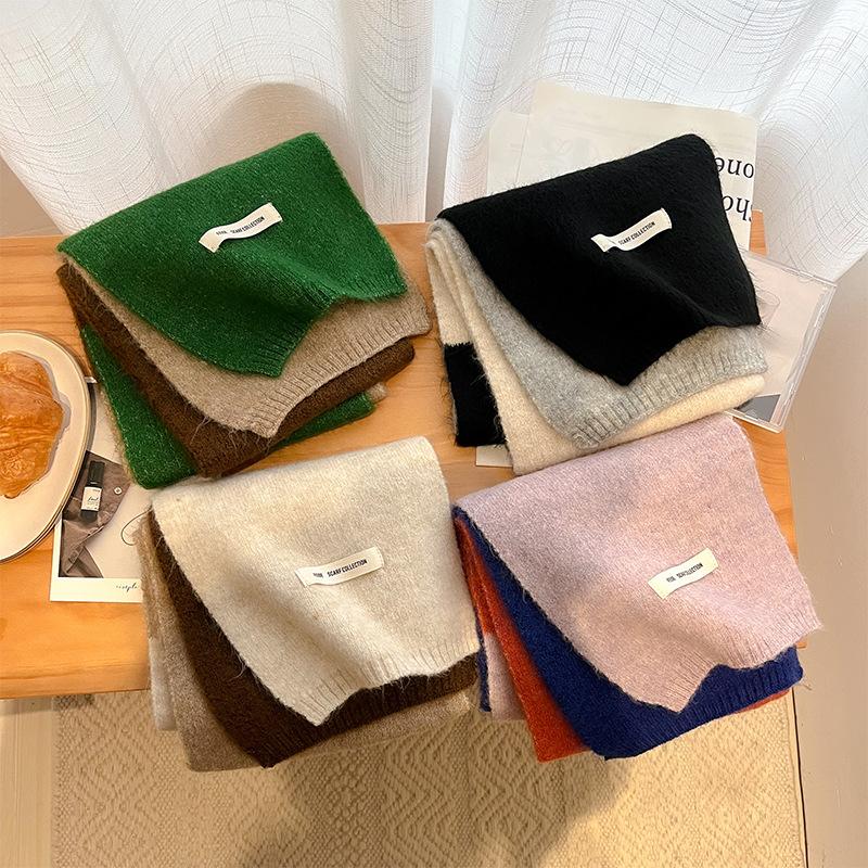Color Matching Knitted Wool Scarf Women's Dual-Purpose Thick Warm Scarf
