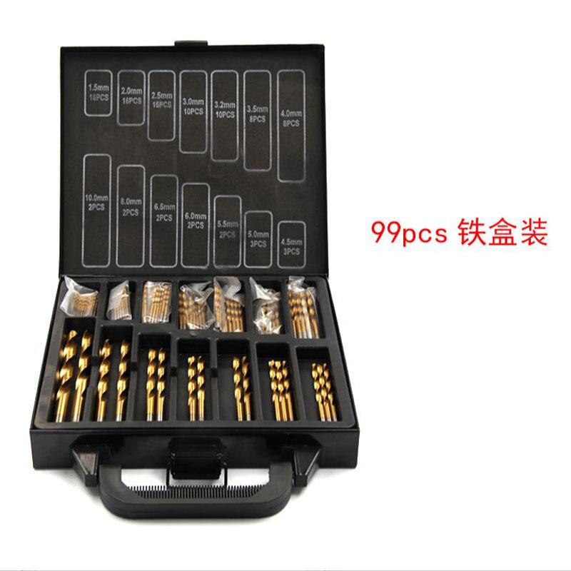 99Pcs 1.5mm - 10mm Titanium Coated Drill Bits HSS High Speed Steel Drill Bits Set Tool High Quality Power Tools