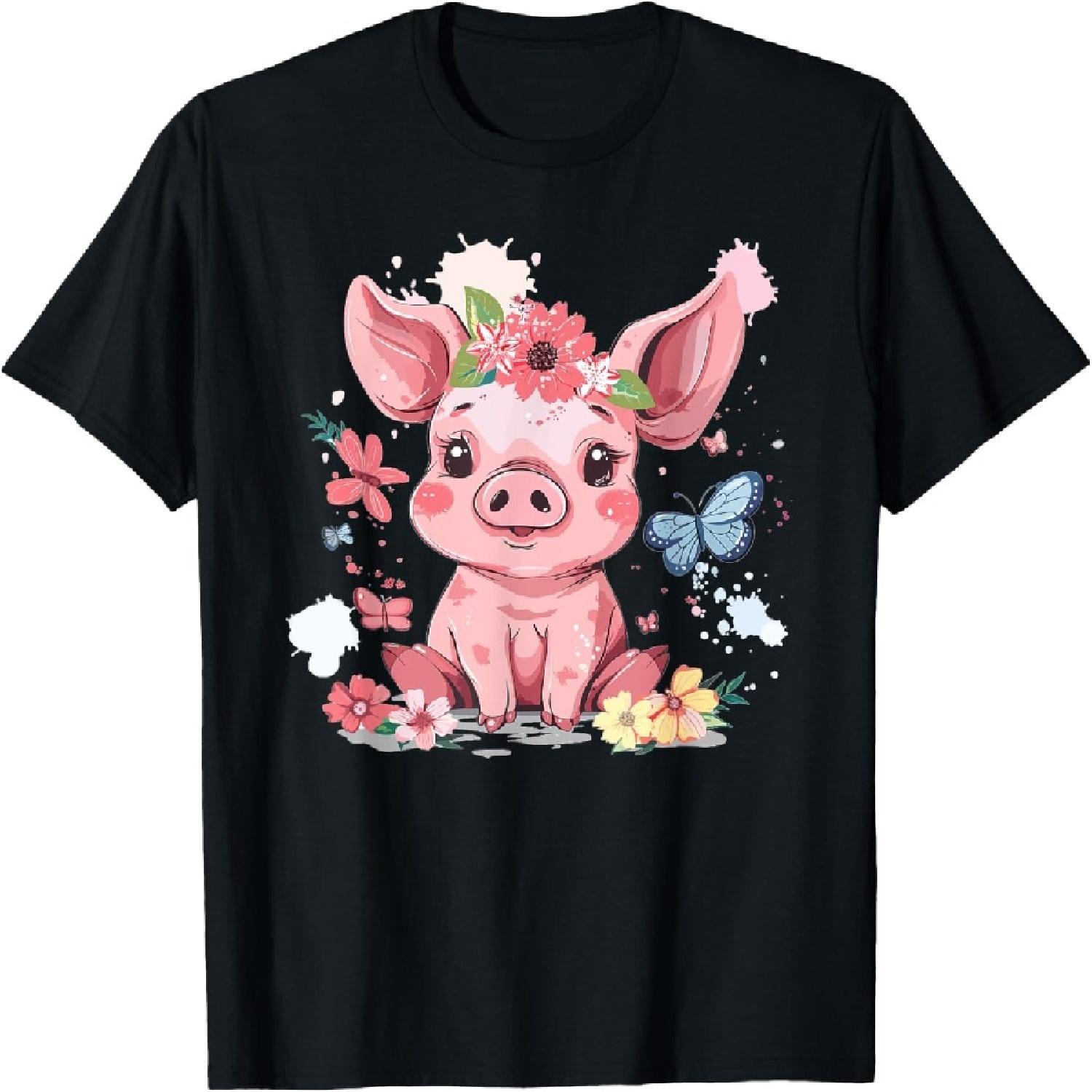Милая свинка с цветами I Детская футболка со свинкой S