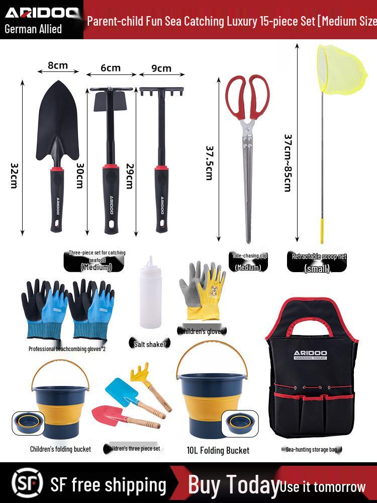 Tide-Chasing Tool Kit: Children's and Adults' Seaside Sand and Clam Digging Set with Shovel and Clips