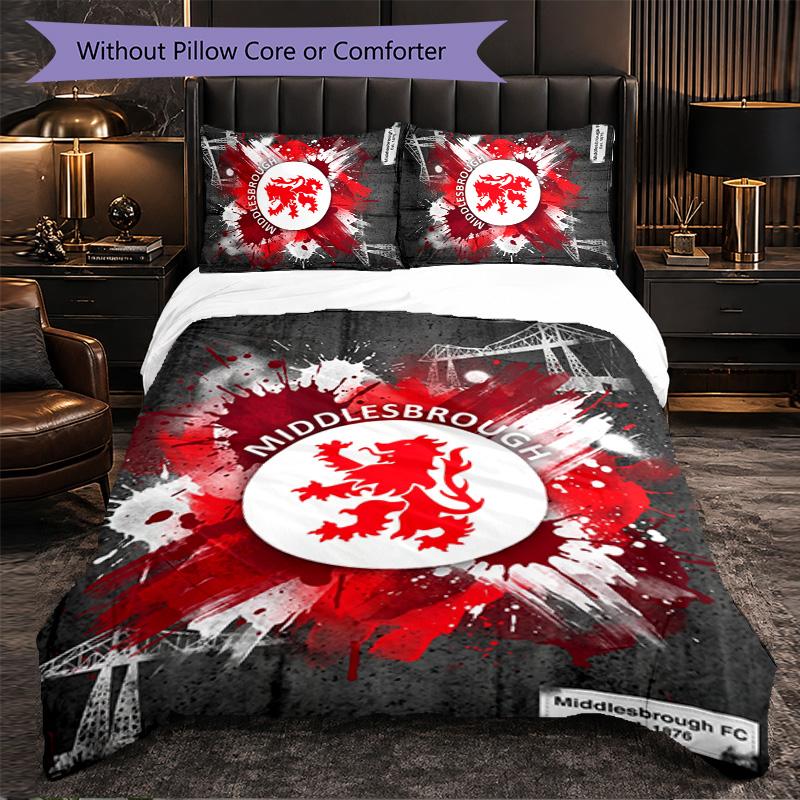 Biancheria da letto a tema Middlesbrough FC Set 3 Pezzi Copripiumino Biancheria da letto Decorativa per Camera Adolescenti Decorazione Casa