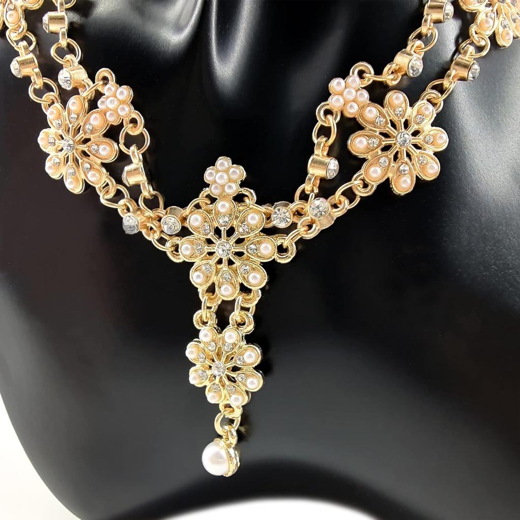 Theshai Gold Head Chain for Women Jewelry Headband Crystal Bohemian, Hair Accessories with Peal Women Head Chains Tassel Forehead Chain Festival Prom