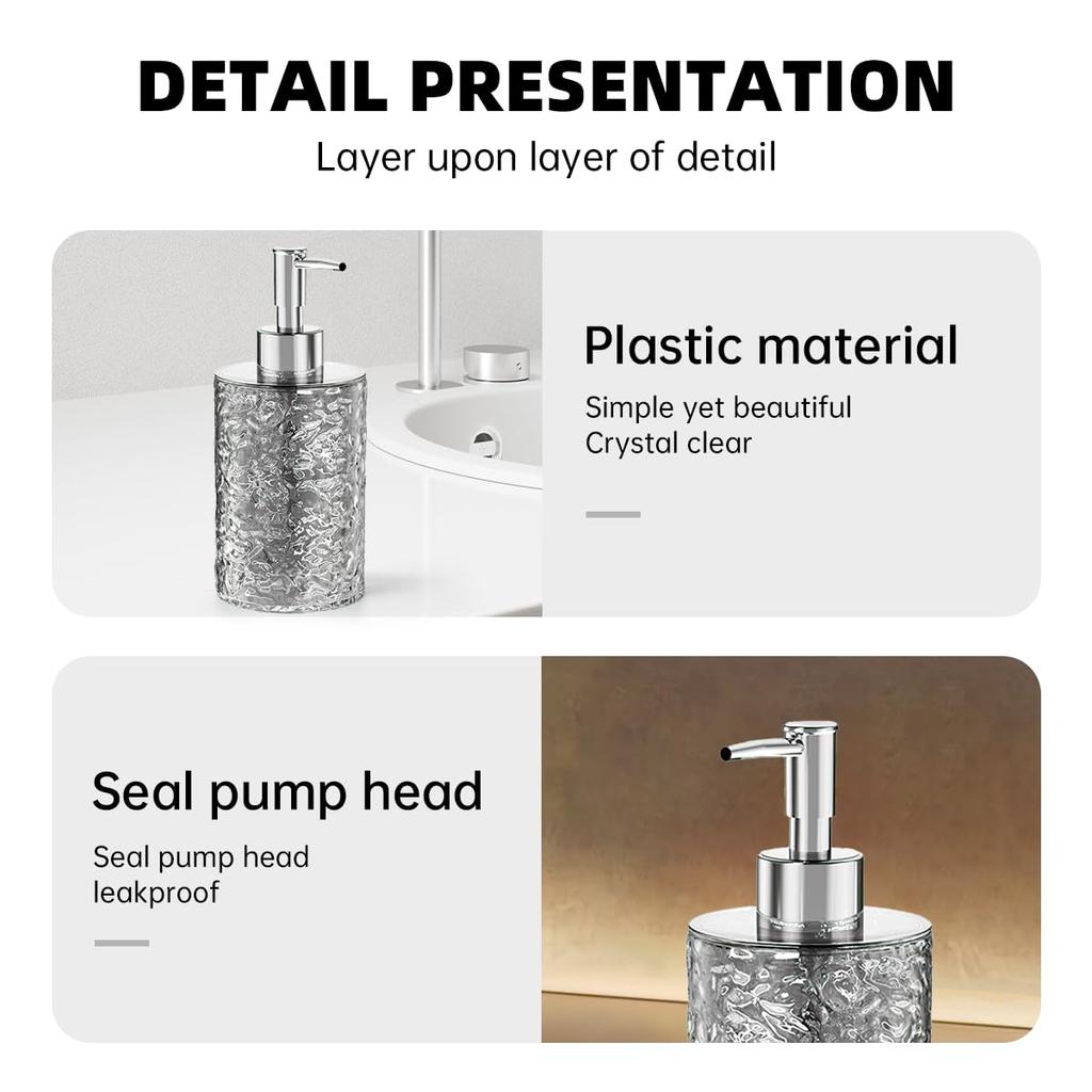 Soap Dispenser with Pump, Refillable Liquid Hand Soap Dish Soap Dispensers for Bathroom Counter, Kitchen Sink