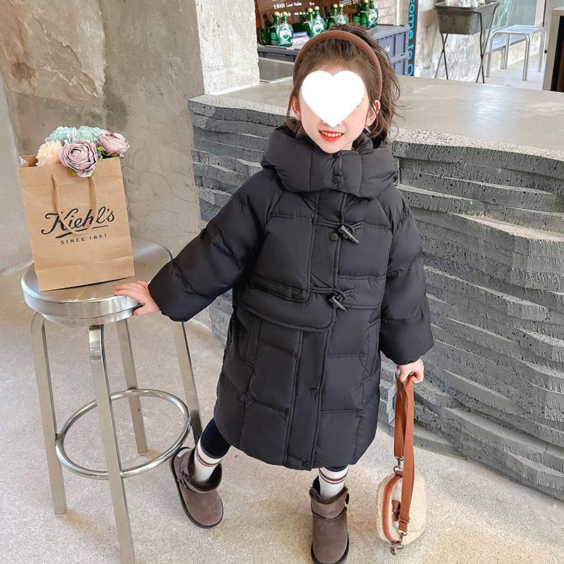 Girls' Winter 2025 Mid-Length Down Jacket - Fashionable Thickened White Duck Down Coat for Baby Girls