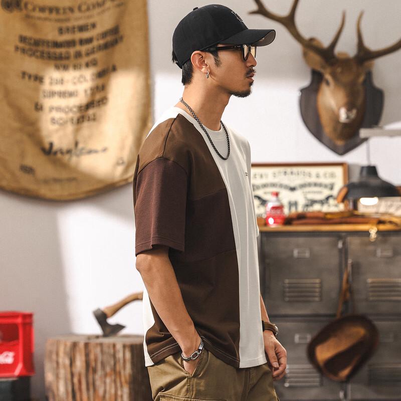 JieLeNuo Men's American Style Color Block Short Sleeve Cotton T-Shirt