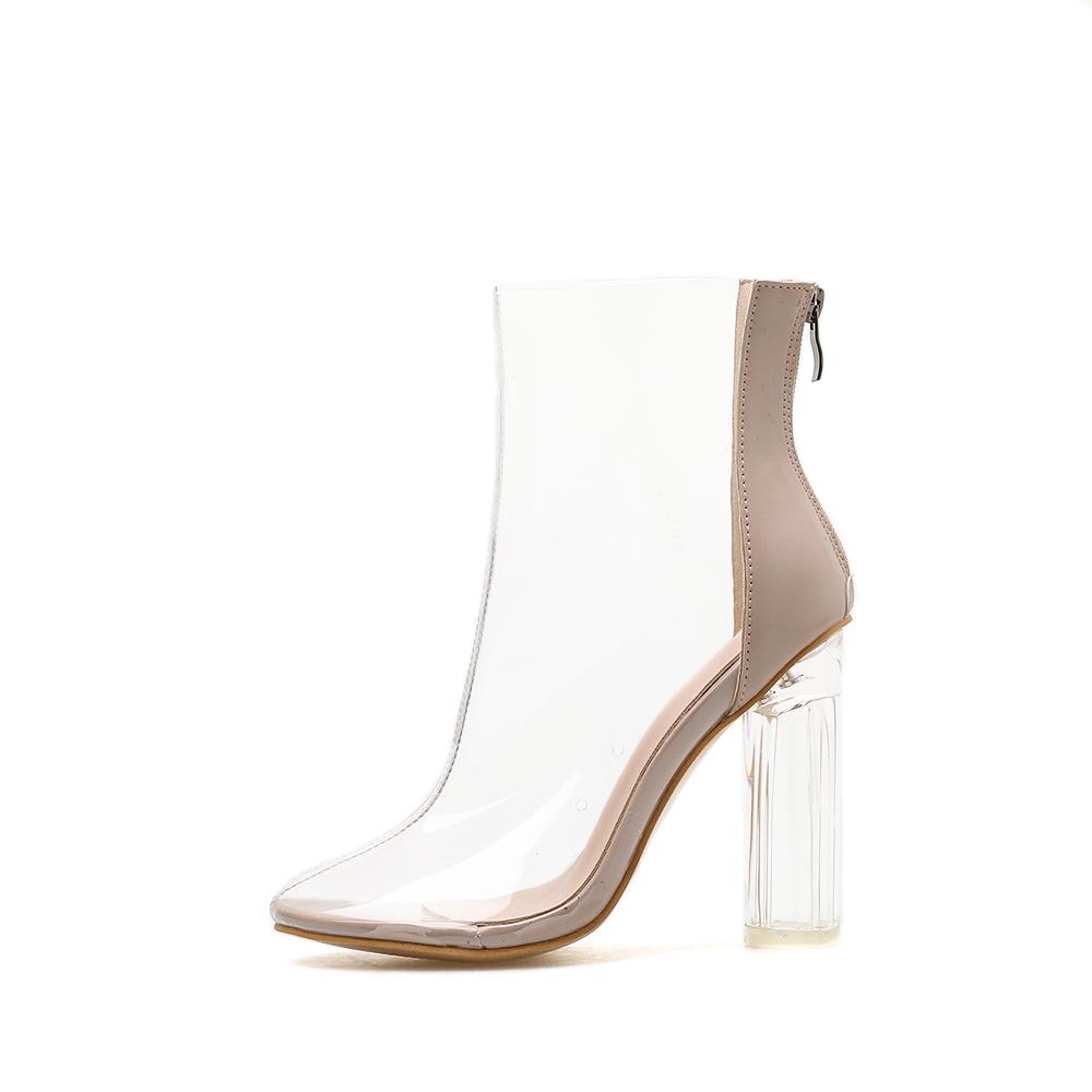 

Осень Новые Женские Сапоги Мода Сексуальные Прозрачные Пленки Молния Кристальный Каблук Вечеринка Высокий Каблук Ботильоны 41
