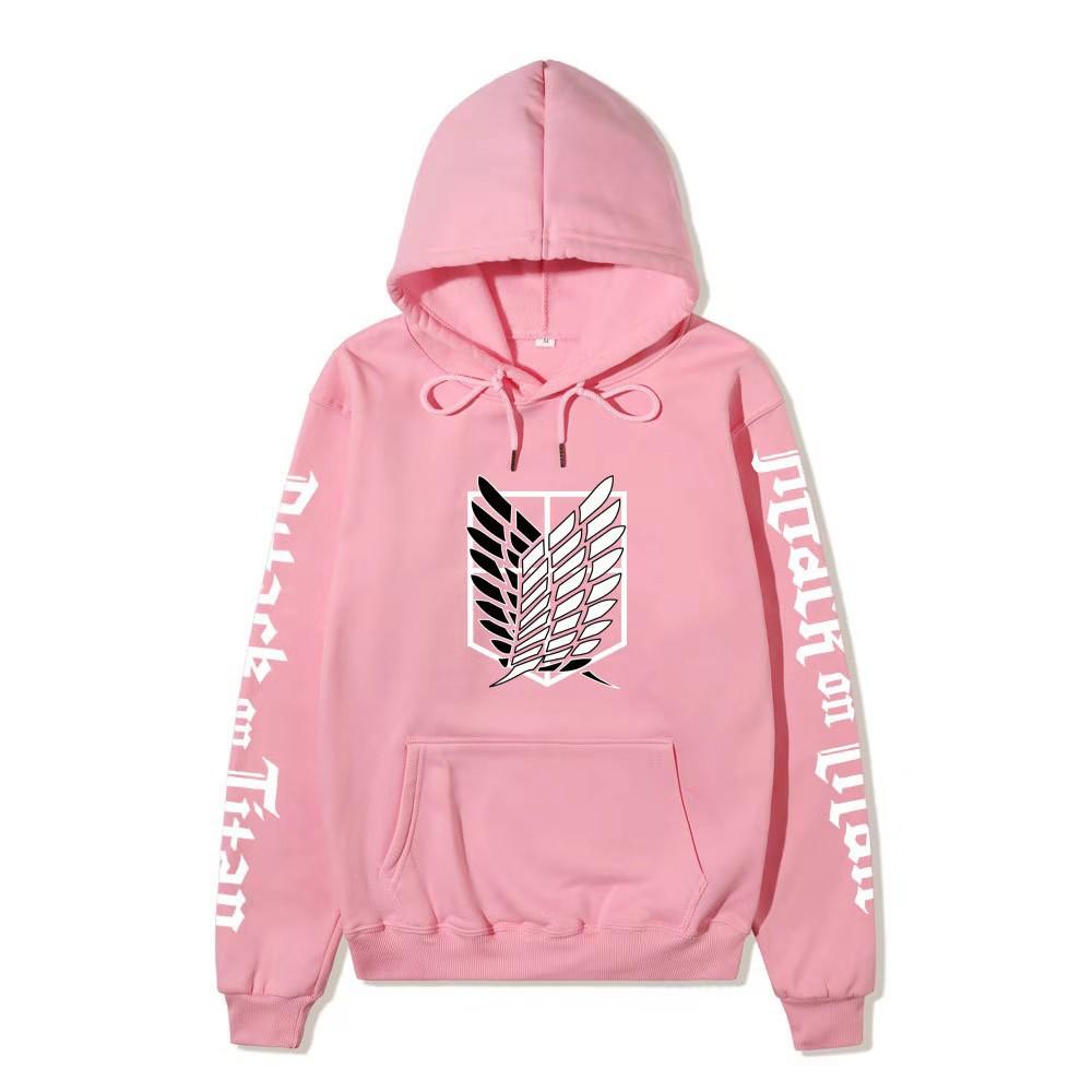 Attack on Titan Freedom Wings Hoodie Unisex Fleece Sweatshirt Survey Corps Logo Gothic Vertical Text Both Sleeves Autumn Winter Pullover