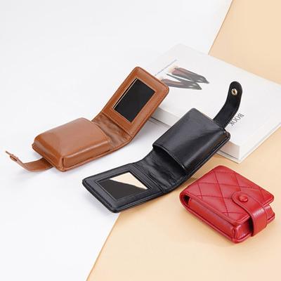 Women Lipstick Storage Bag with Mirror Faux Leather Solid Color Portable Mini Travel Women Makeup Lip Gloss Tint Stain Lacquer Organizer Case