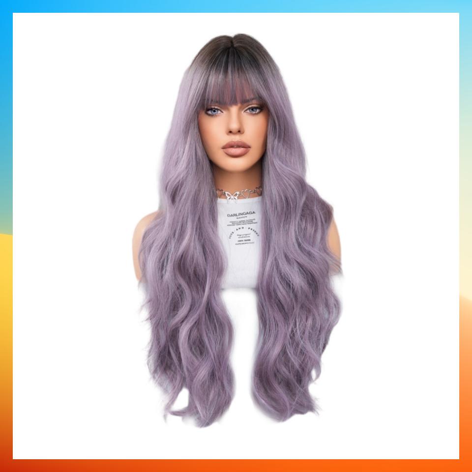 European Fashion Long Curly Wig For Women Light Purple