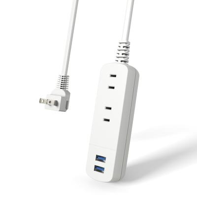 TOPLAND Slim Extension Cord, 2m, White, with Two AC Outlets and USB Charging (Two Type A Outlets), TPA20-WT
