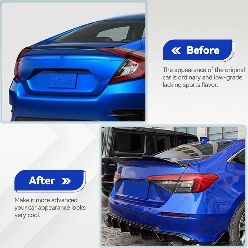 For Honda Civic 2022 2023 2024 4Dr Si Factory Style Trunk Spoiler Wing GLOSS BLACK / Carbon Fiber Color Sports Blade Tail Wing