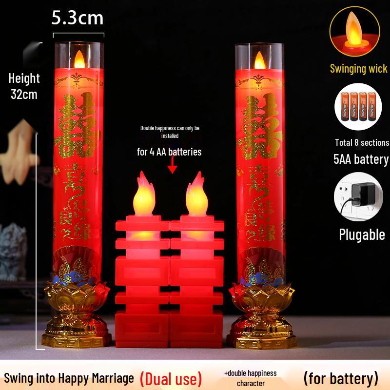Double Happiness LED Windproof Candle: Dragon & Phoenix Design for Weddings - Safe, Smokeless, Large.