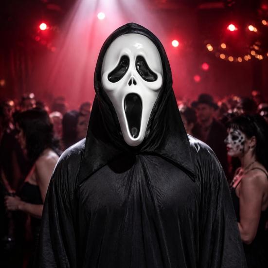 Soft Plastic Horror Masque Halloween Ghost Full Face Masque, Screaming with Realistic Fanged Skull Prop Hood, Scary Costume Accessory for Cosplay