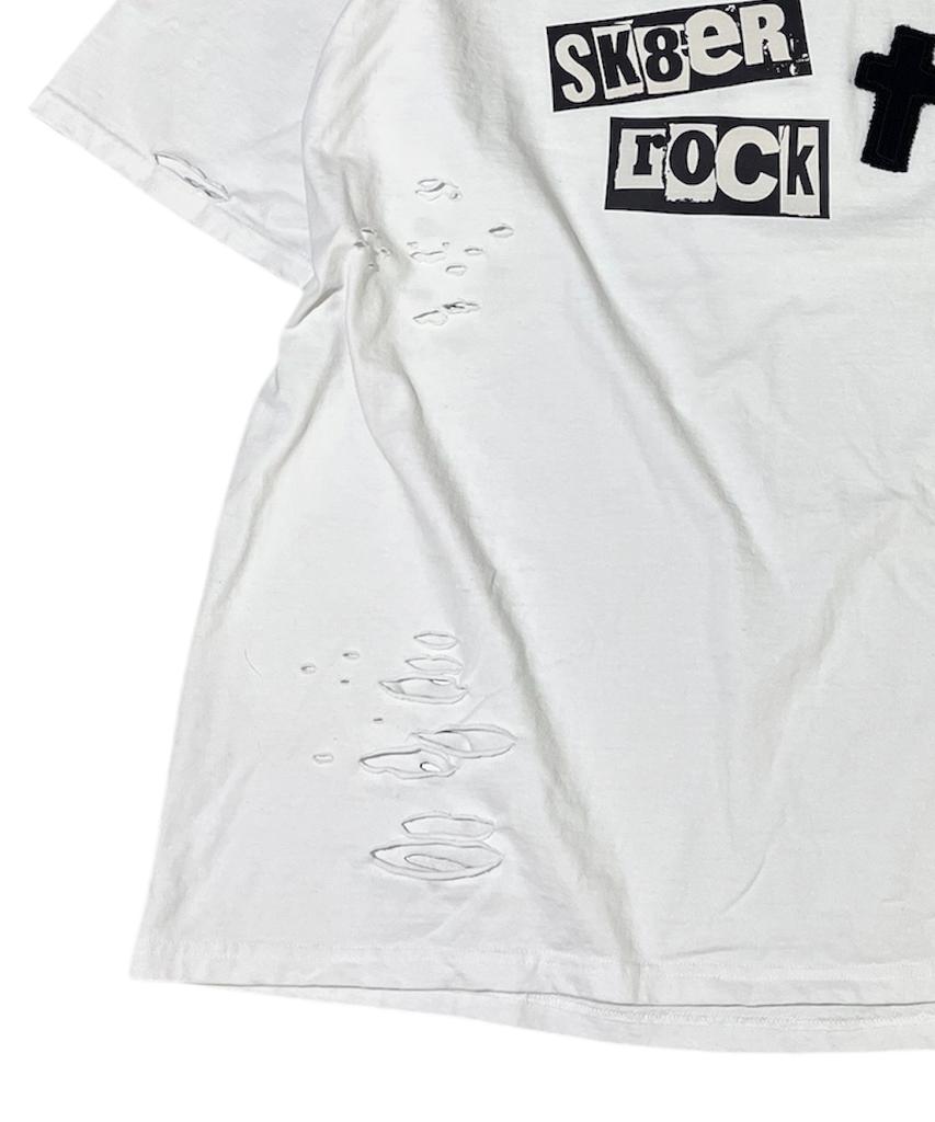 SK8ER ROCK Rock Cross Destroyed T-Shirt ((White))