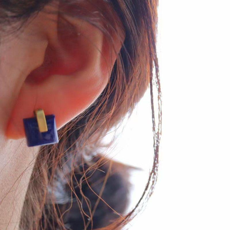 Design Style Blue Square Light Luxury Stud Earrings  Inlaid Lapis Lazuli Square Retro Geometric Earings For Women Jewelry