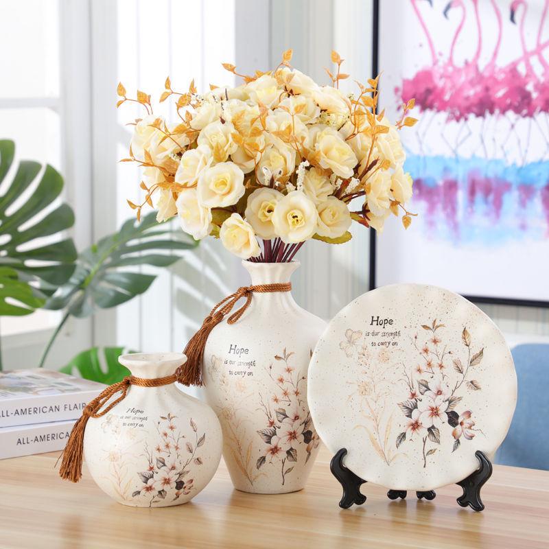 American-European Ceramic Vase Set: Elegant Three-Piece Home Decor for Living Room, Flower Arrangements, and Entryways