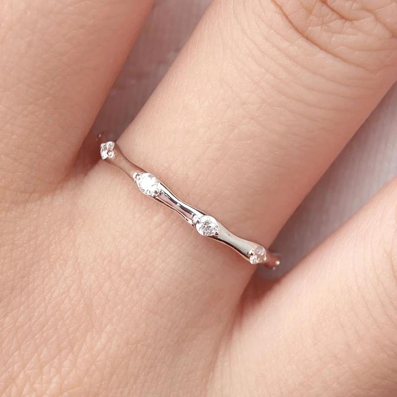 925 Silver Zircon Simple Personalized Bamboo Ring For Women Anniversary Party Fashion High Quality Fine Jewelry