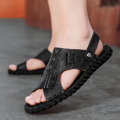 Men's Summer Crocodile Leather Sandals Trend Net Red Versatile Sandals Men Import Leather Slipper Male Sandals Personality Shoes