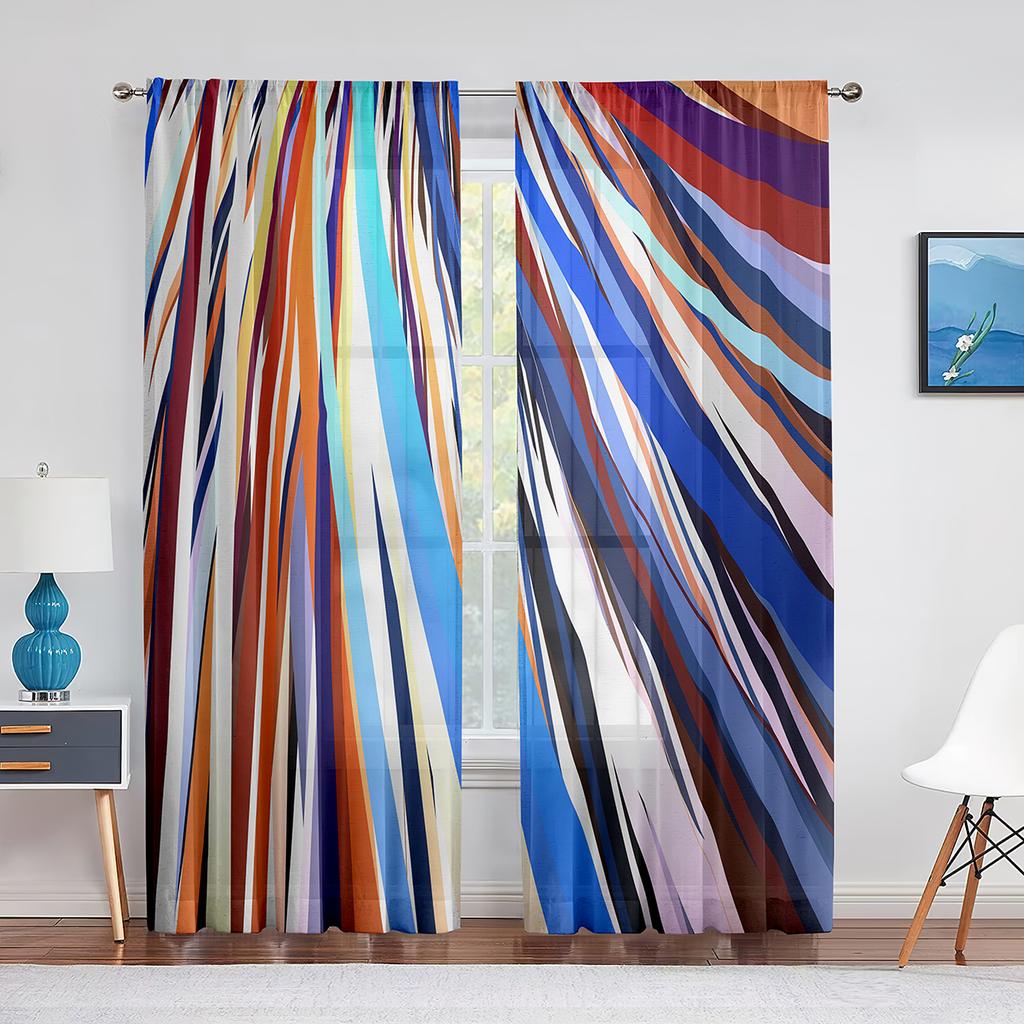 Abstrakt konst Färgglada vågor Ränder Geometriska tyllgardiner för vardagsrum Sovrumsinredning Skir voilegardin Fönsterdekorationer