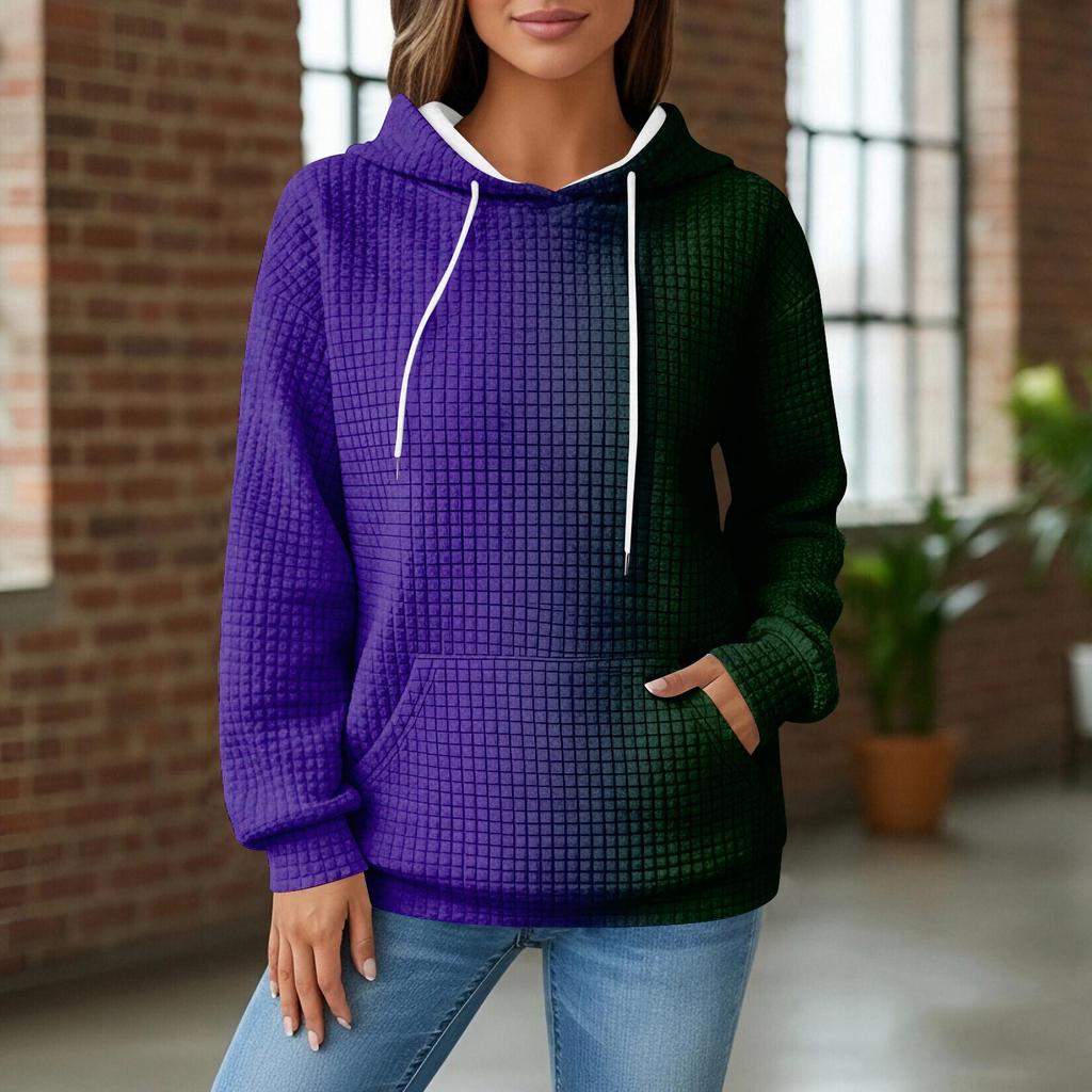 Women's Knit Hoodie - Long Sleeve Pullover with Pocket, Casual Loose-Fit Sweatshirt for Daily Wear/Outdoor