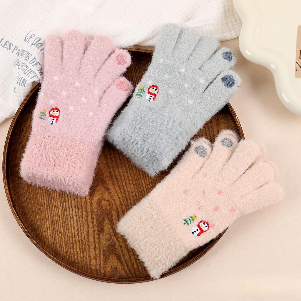 Women Winter Warm Gloves Snowman Embroidery Glove Touch Screen Mittens