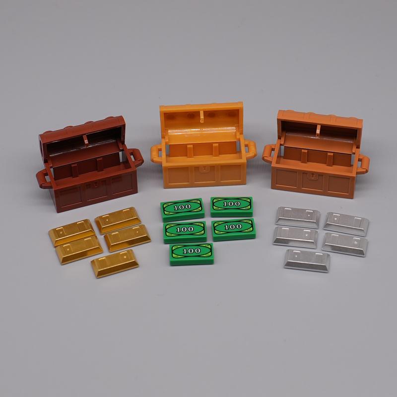 MOC City Treasure Series Set Accessories Building Blocks Gold Ore Silver Crystal Diamond Box Gold Key Dollar Cash Brick Kid Toys