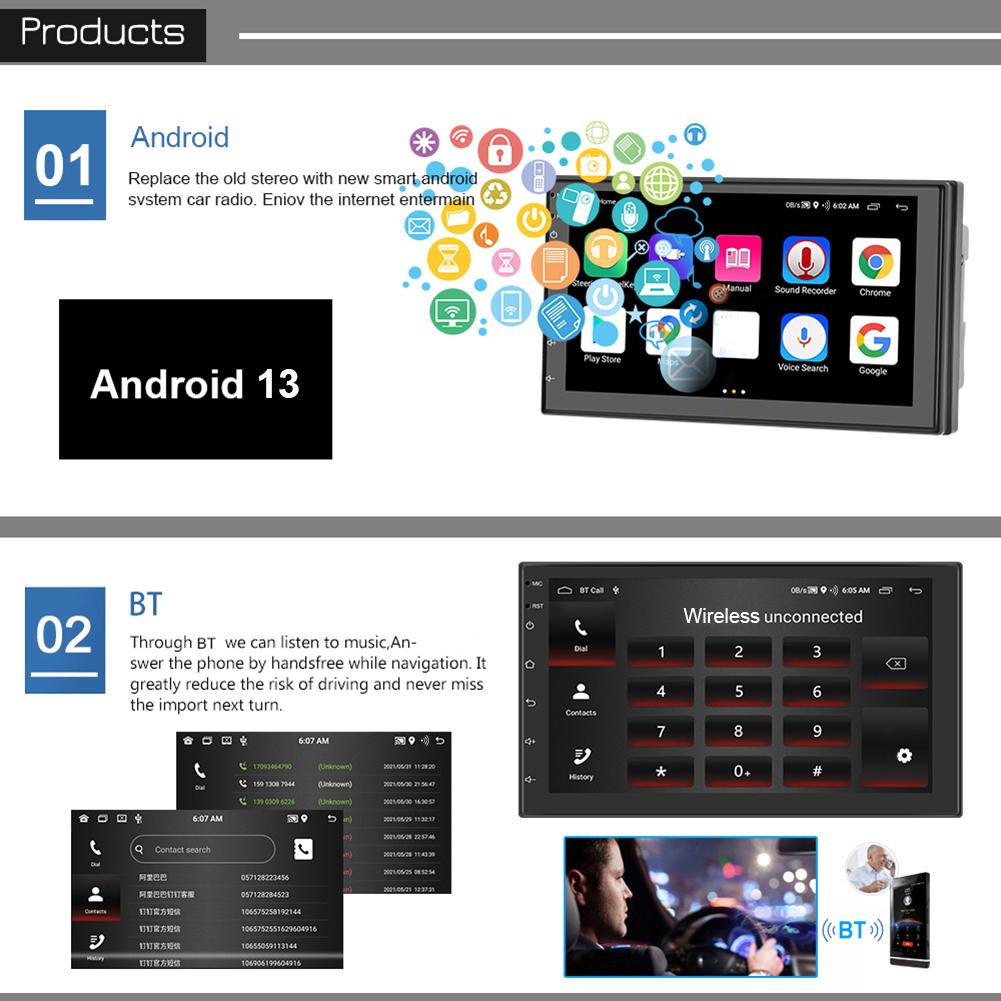 7/9/10 Inch GPS Car Audio Bluetooth-Compatible USB 4GB RAM+32GB ROM FM Navigation Auto Radio Stereo WIFI Android 13 Touch Screen