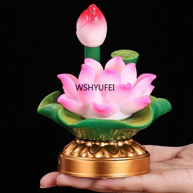 Electronic Lotus Lamp Buddha Front Offering Lamp Lotus LED Enshrined Perpetual Light Household Buddhist Lighting Fixtures 2pcs