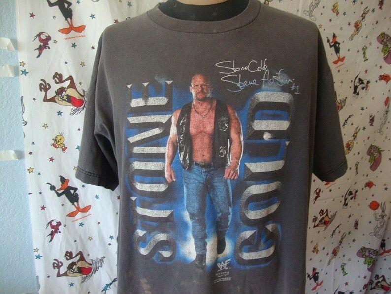 T-shirt da Wrestling anni '90 Stone Cold Steve Austin Cotone Pesante tee NH26149 T-Shirt Unisex