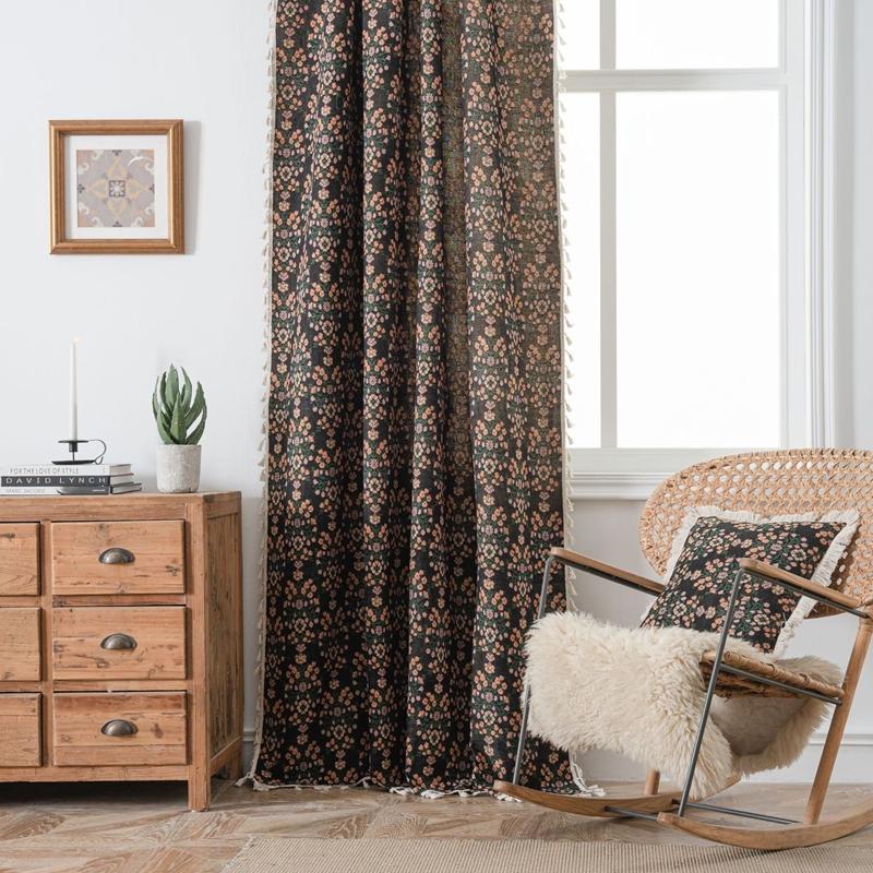 Living Room Bedroom Curtains Black Jacquard Flower Fringe Curtain Finished Kitchen Valance Bay Window Semi-shading Decoration