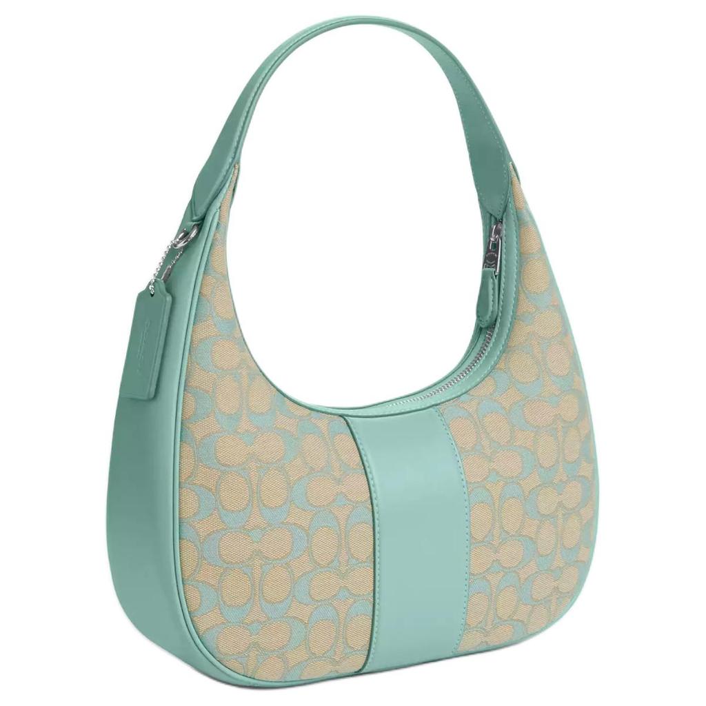 Coach Carmen 29 Signature Jacquard Zip Closure Smooth Leather Tote Shoulder Bag Large Women bags Silver Faded-Blue CT765-SVVSW