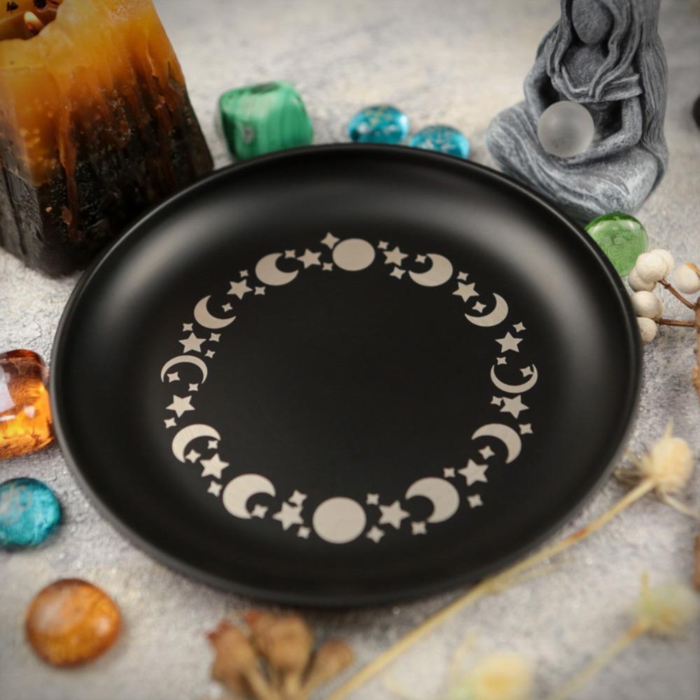 5.5 Inch Decorative Jewelry Dish Round Stainless Steel Crystal Stone Storage Tray Black Meditation Altar Tray Food