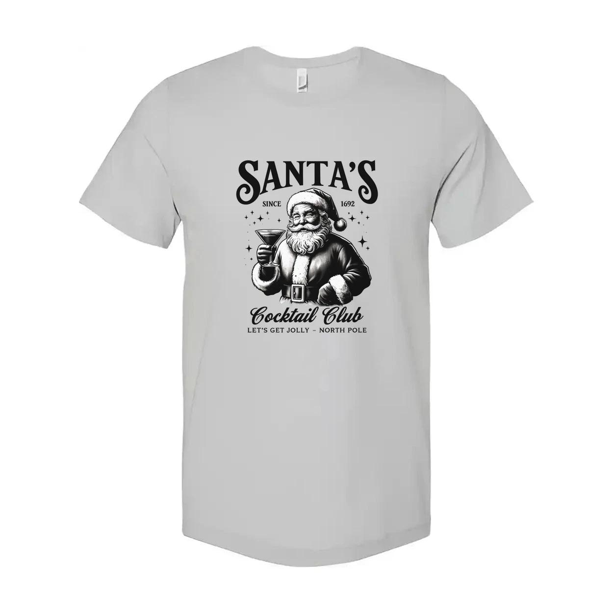 

Santa s Cocktail Club Unisex Christmas Graphic Tee Featuring Santa With A Cockta XL