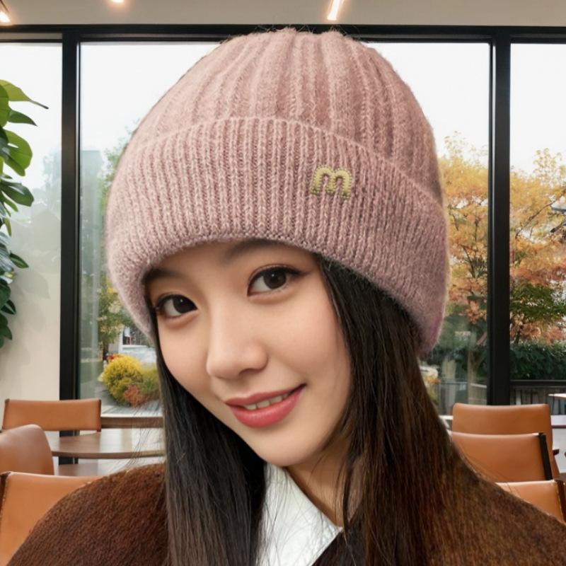 Autumn and Winter Warm Hat Women's Korean Version Fashion Versatile Pullover Hat Cold-proof Plush Thickened Mink Knitted Wool Hat