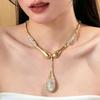 High-end Sparkling Rhinestone Water Drop Pendant Choker for Women, Niche Design Light Luxury Temperament Necklace, Cold Tone Metal Clavicle Chain