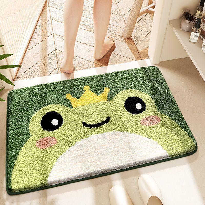 Cute Cartoon Animal Bath Mat, Cat Frog Puppy Pattern Soft Absorbent Non‑Slip Bathroom Rug Shower Tub Entryway Home Decor