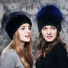 SOMALER Real Sliver Fox Fur Hat Female Natural Mink Fur Winter Hats Rose Rhinestones PatchworkBeanie