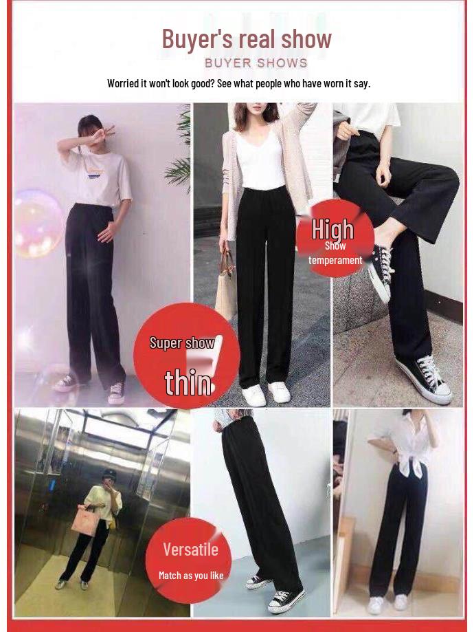 Petite Floor-Length Wide-Leg Pants Women's Drape Spring/Autumn Straight-Leg 2026 Style for Short Women, Summer Thin
