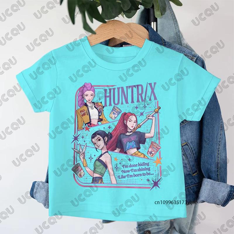 Anime Kpop Demon Hunters Huntrix Print Children Cotton T-shirt Summer Short Sleeve Tees Boys and Girls Clothes Casual Kids Tops