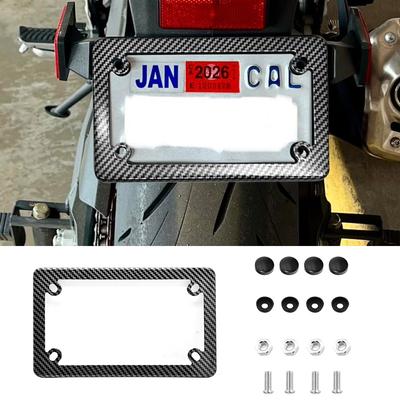 4"L X 7"W Motorcycle License Plate Frame Carbon Fiber License Number Plate Tag Cover Bracket Decoration Motorcycle Accessories