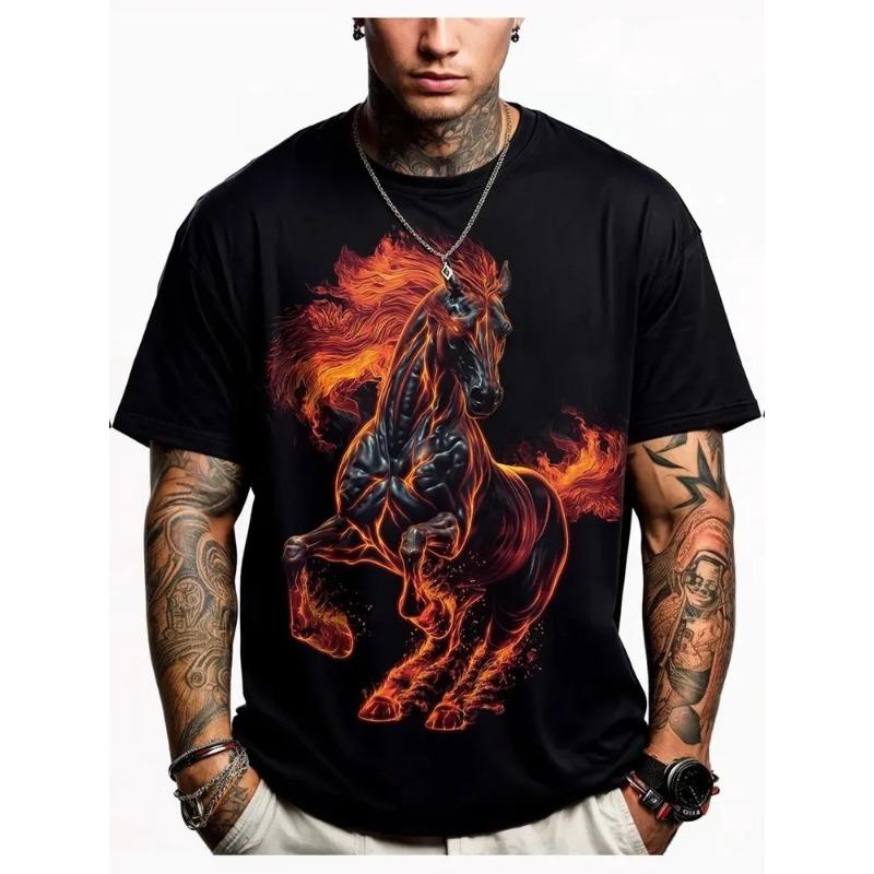 3D Printed Horse Pattern Summer Fashion Men's T-shirt Breathable Casual