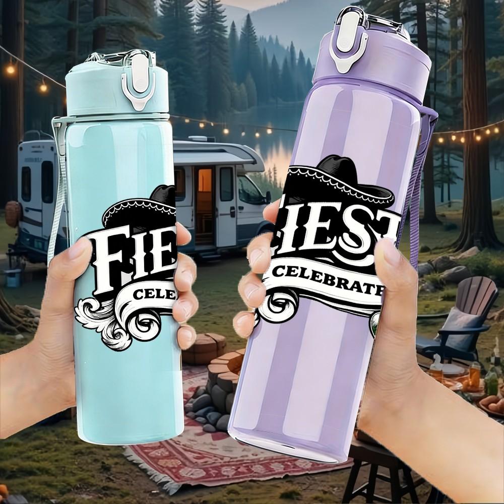 1PC Fiesta Vintage Badge Logo Print 750ml Color Plastic Sports Water Bottle Leakproof Flip Straw Lid Suitable for Sports Office Home Use