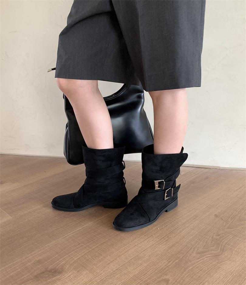 2025 autumn new retro low-heeled Maillard short boots slim Korean version boots women's black khaki green