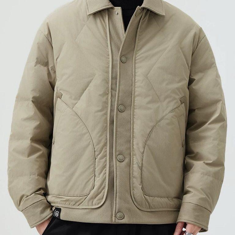 Herren Winter/Herbst Leichte Jacke im Hemdstil mit Daunenfüllung (weiße Entendaune), Neuer lockerer Schnitt, Große Größen Arbeitskleidung.