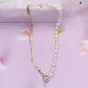 Classic Style OT Buckle Cuban Chain Freshwater Pearl Necklace Half Chain Half Pearl Splicing Gold Necklace