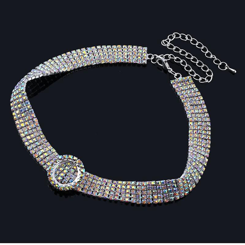 Trendige Silber Strass Choker Halskette - Japanischer & Koreanischer Stil für Damen