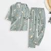 2Pcs/Set Pocket Pajama Set V-Neck Popular Japanese Style Kimono Pajamas